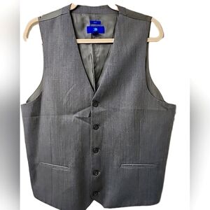 Egara Men’s Suit Vest Adjustable Waist Size X Large 44R Slim Fit 100% Wool Grey